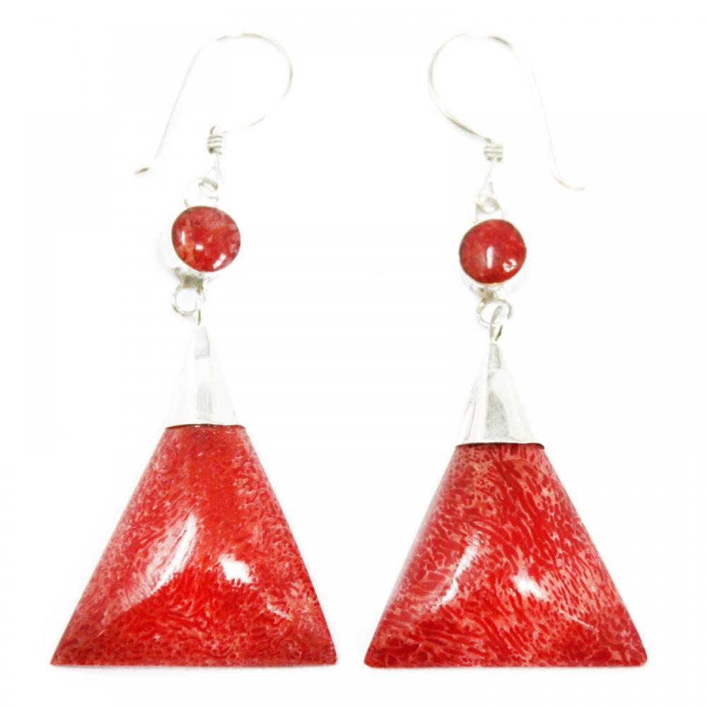 Coral Style Silver Earrings - Triangle Double Drop