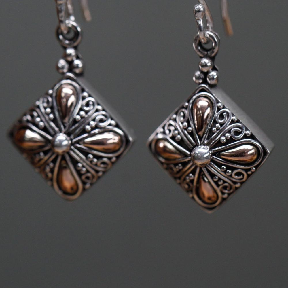 Silver & Gold Earring - Square Drop