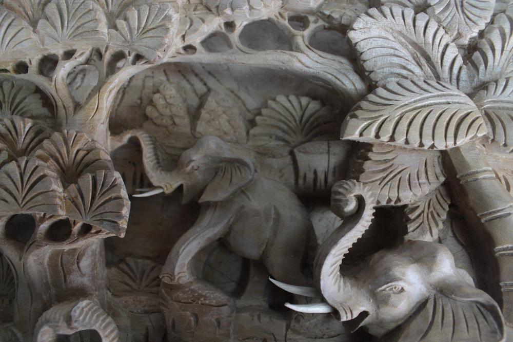 Bali Artisan Panels - Elephants & Volcano Natural Color