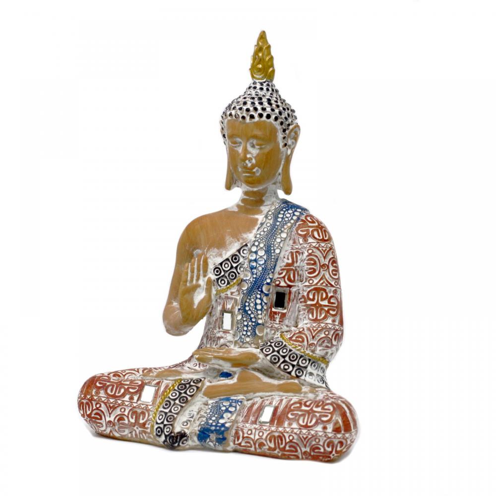 Thai Buddha - Protection - Terraccotta & Sky Blue 20 cm