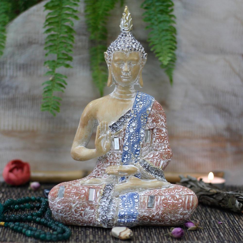 Thai Buddha - Protection - Terraccotta & Sky Blue 26 cm