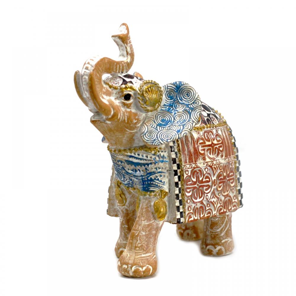 Thai Elephant - Good Luck - Terraccotta & Sky Blue 14 cm