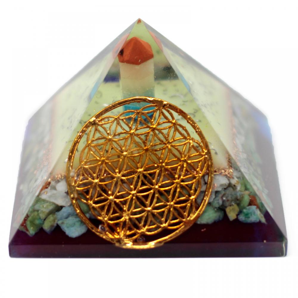 Lrg Organite Pyramid 80mm - Flower of life symbol