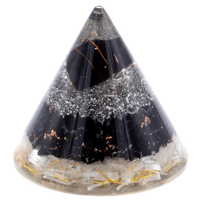 Orgonite Cone - Selenite and Black Toumaline Copper - 90 mm