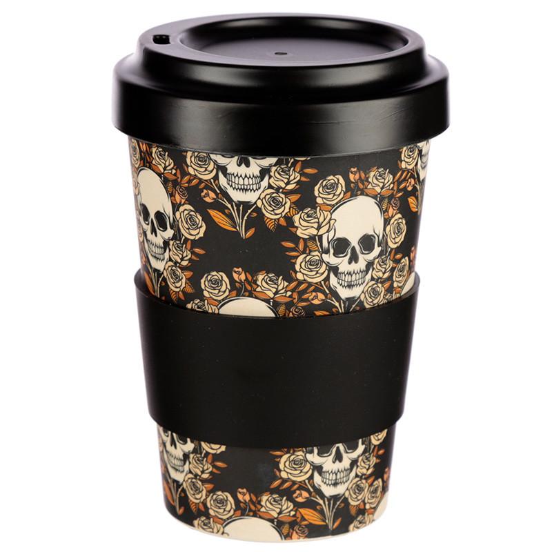 Skull and Roses Bamboo Biodegradable Screw Top Travel Mug