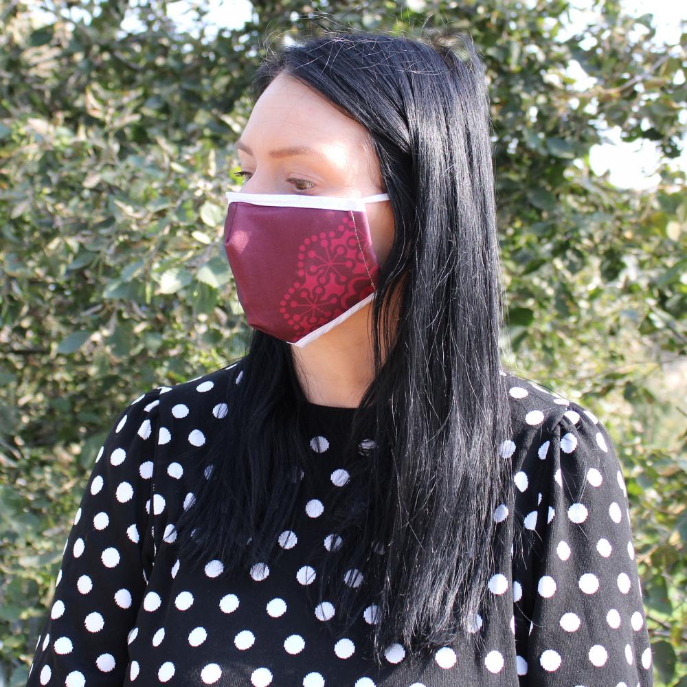 Reusable Fashion Face Covering - Red Mandala Heart  (Adult)