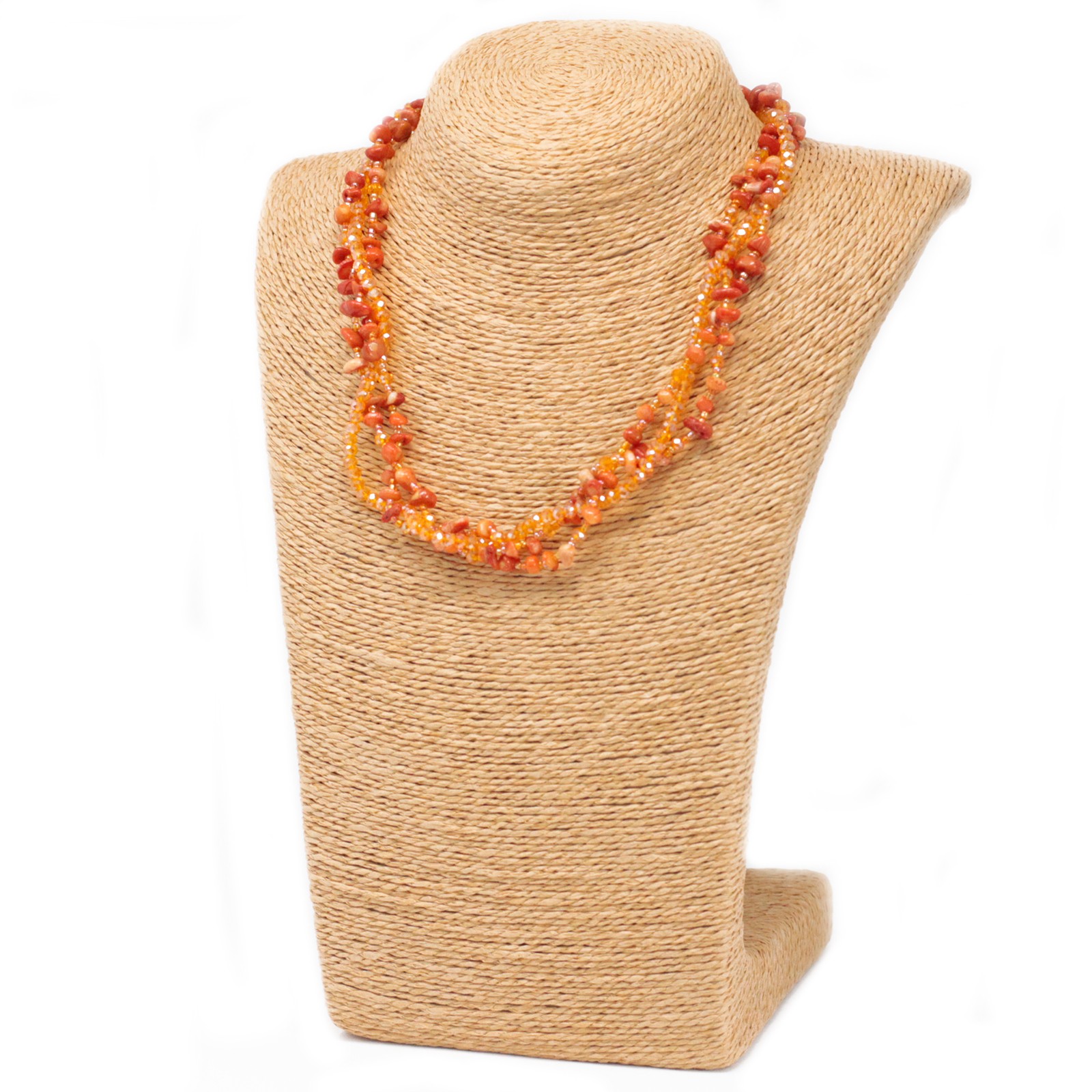 Chipstone & Bead Necklace -Orange Coral