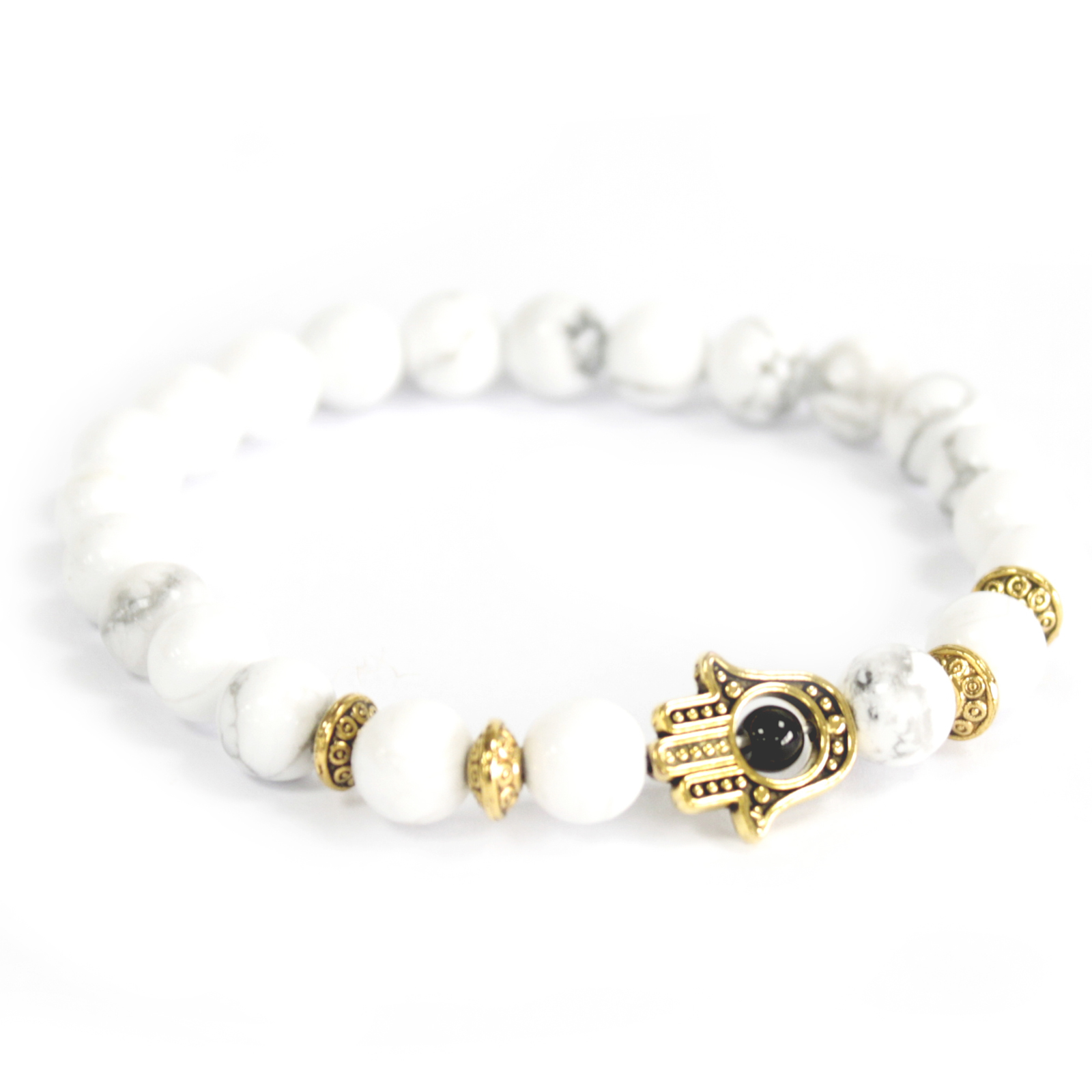 3x Gold Hamsa / White Stone - Gemstone Bracelet 