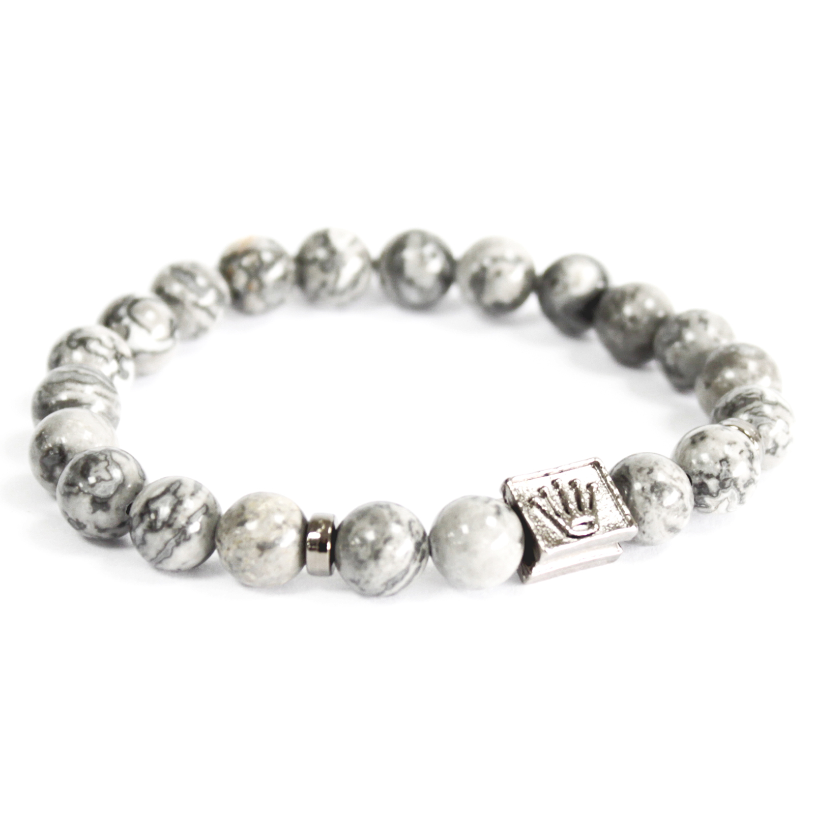 3x Crown Ingot / Grey Agate - Gemstone Bracelet 
