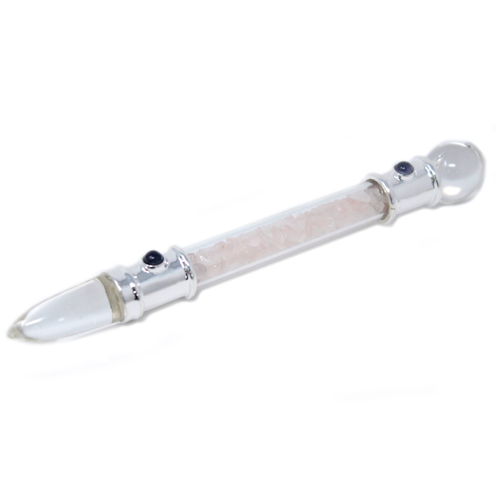 Glass Healing Wand - Silver plated - Rose Quartz