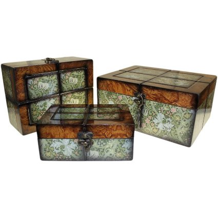 Set of 3 Boxes - Lrg Walnut Floral