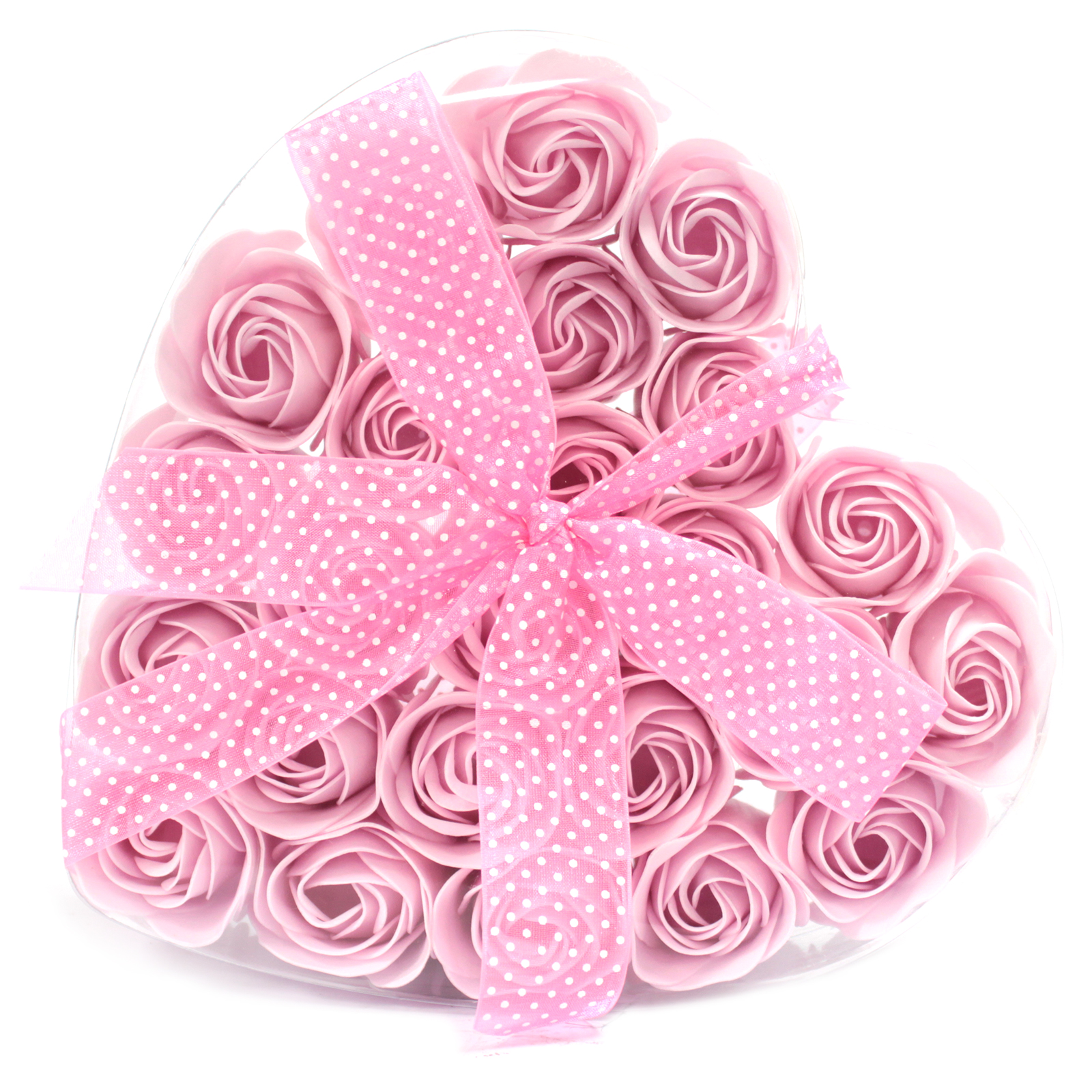 1x Set of 24 Soap Flower Heart Box - Pink Roses