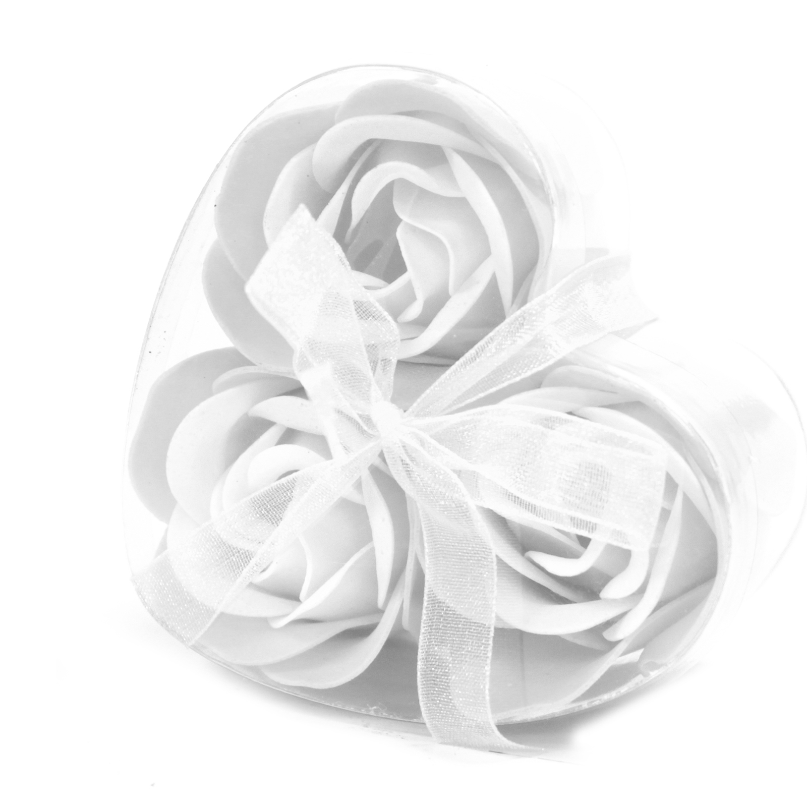 1x Set of 3 Soap Flower Heart Box - White Roses