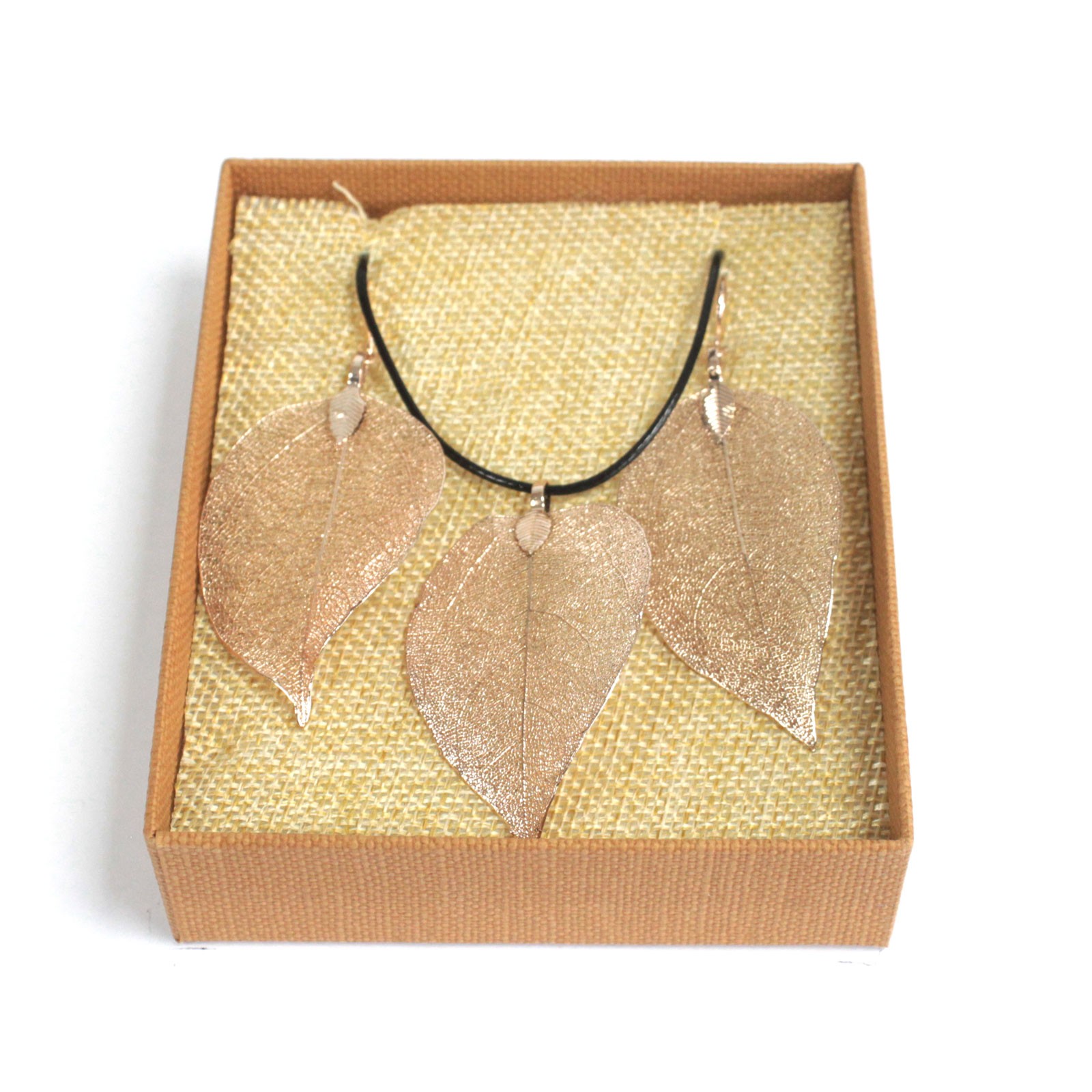 Necklace & Earring Set - Bravery Leaf - Pink Gold  