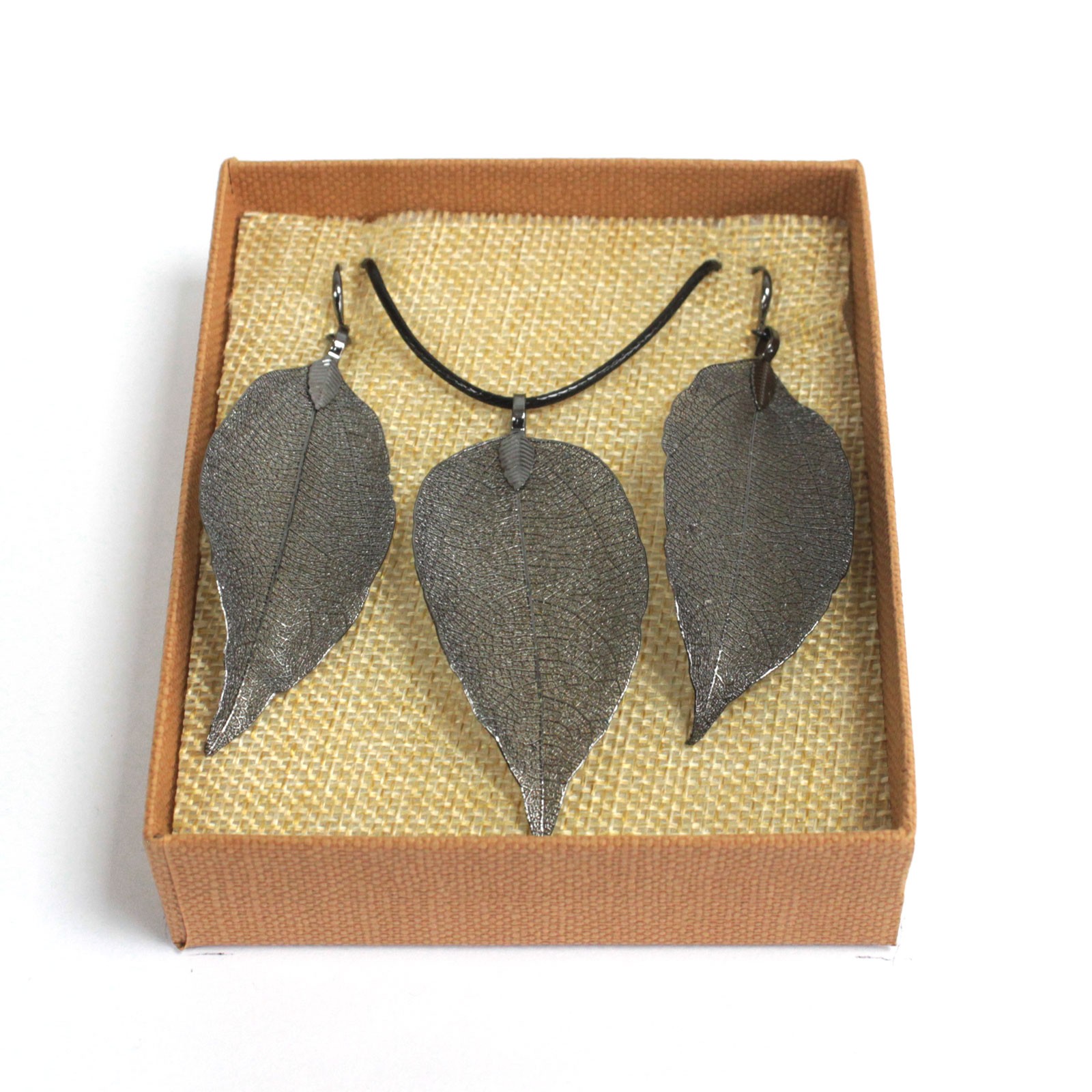 Necklace & Earring Set - Bravery Leaf - Pewter