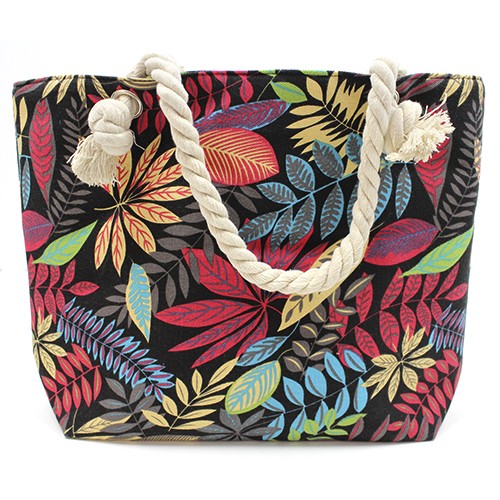 Rope Handle Bag - Red And Blue Flowers