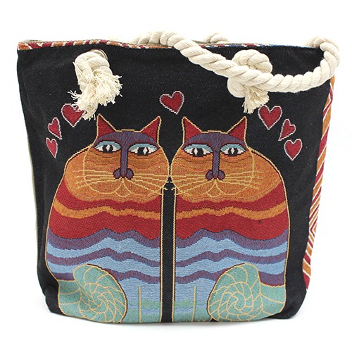 Rope Handle Bag - Two Cats