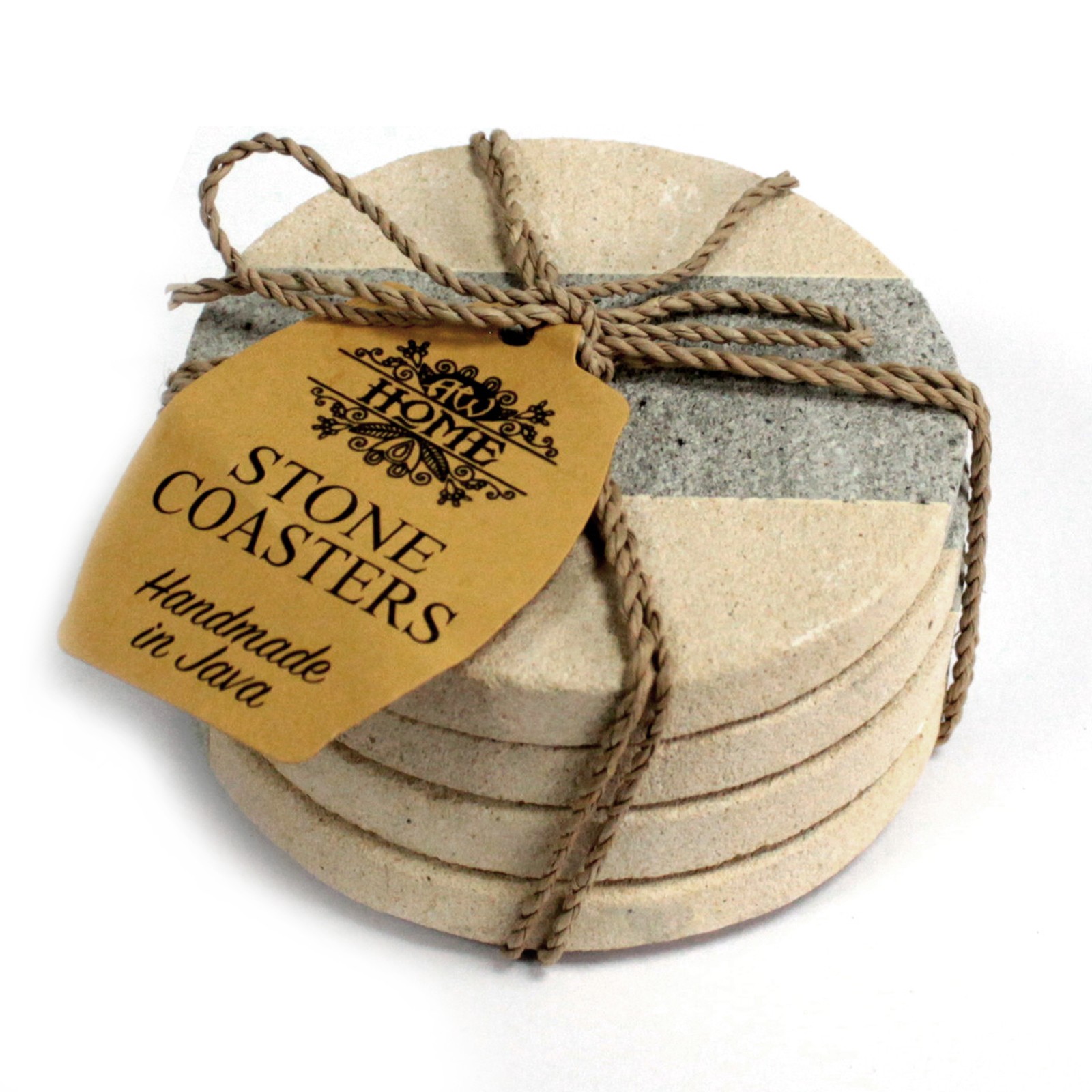Set of 4 Stone Coasters - Round - Stripe 9cm