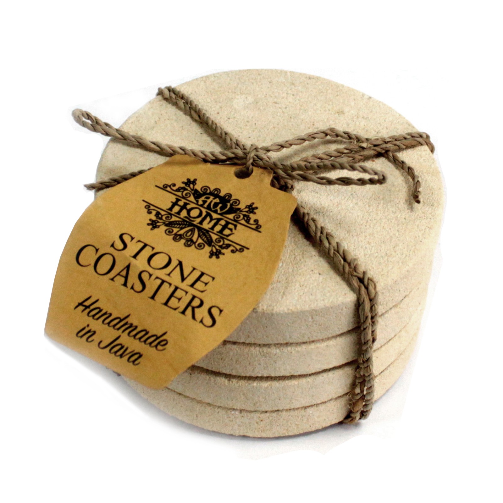 Set of 4 Stone Coasters - Round - Simple Sandstone 9cm