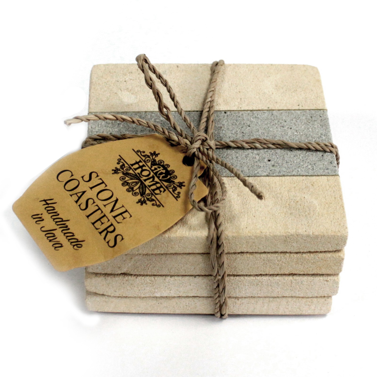 Set of 4 Stone Coasters - Square - Stripe 9cm