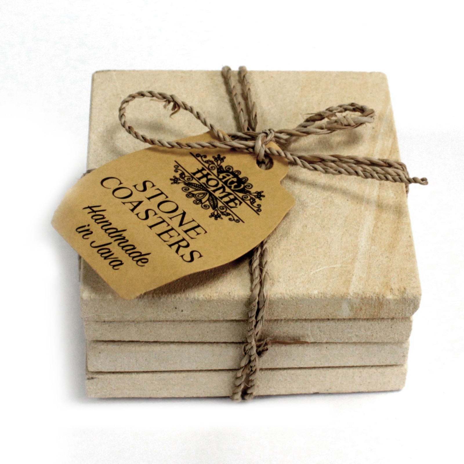 Set of 4 Stone Coasters - Square - Simple Sandstone 9cm