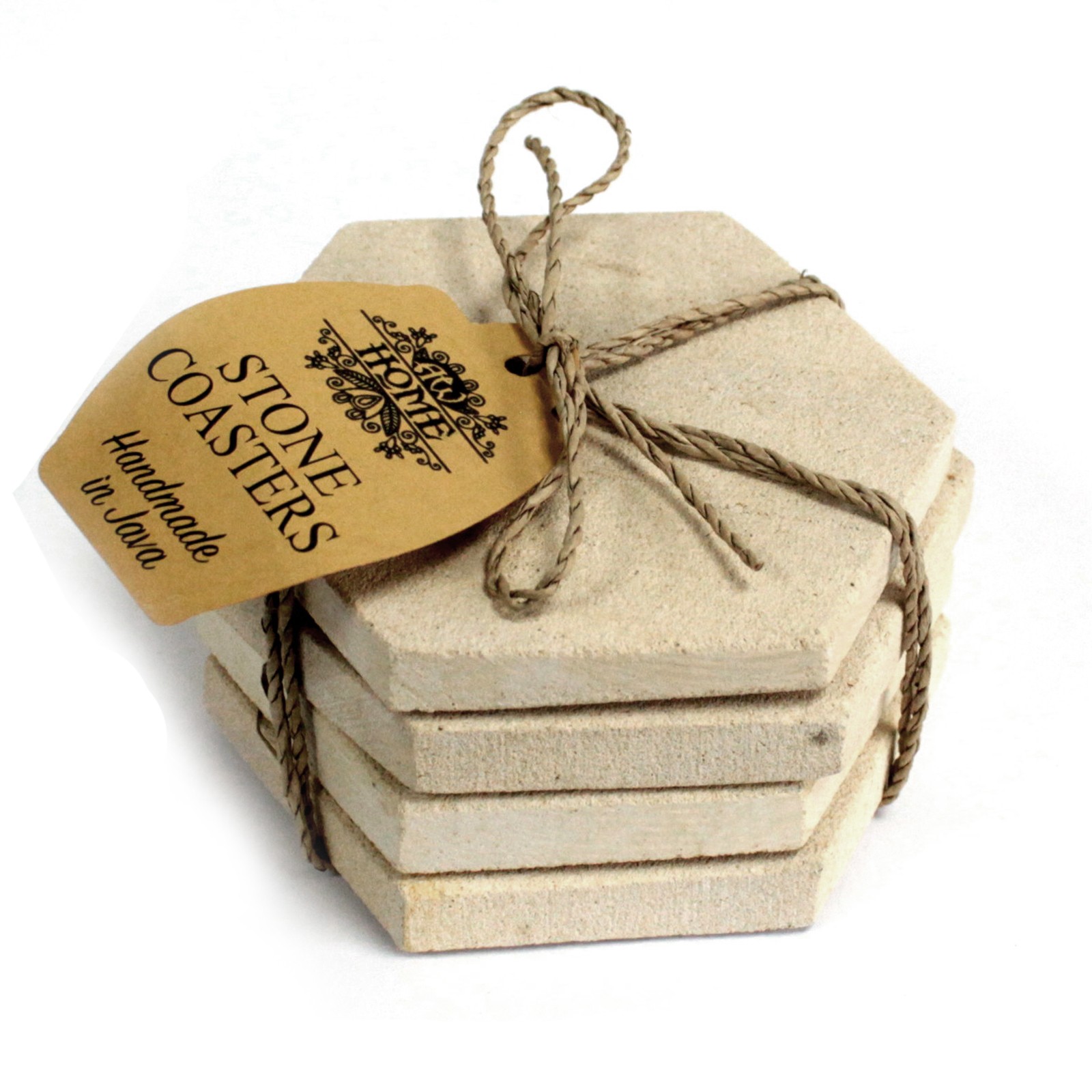 Set of 4 Stone Coasters - Hexagonal Sandstone