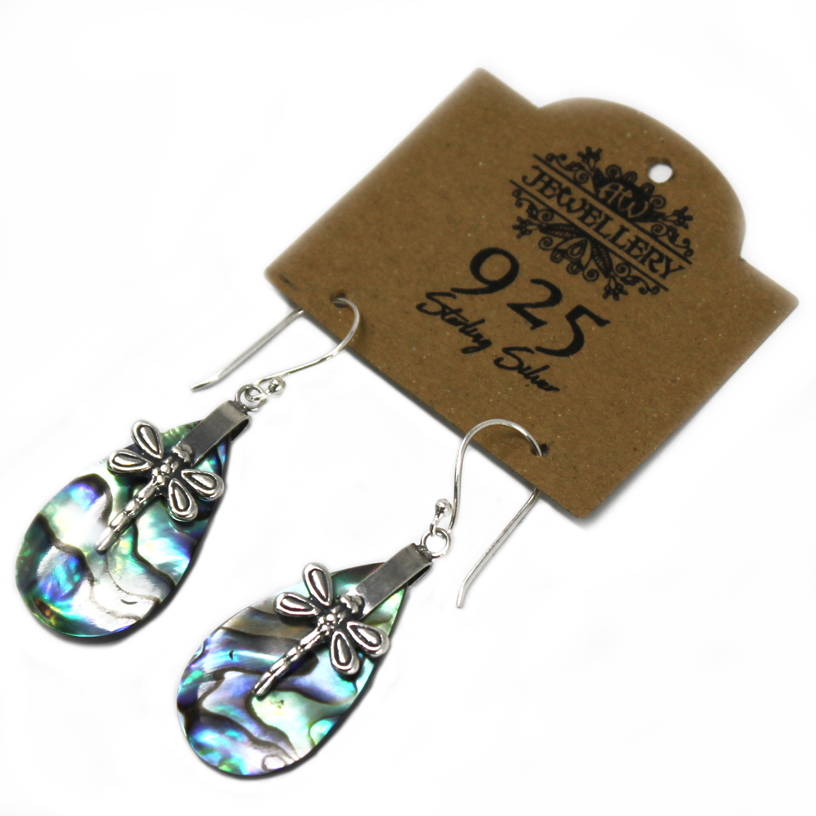 Shell & Silver Earrings - Dragonflies - Abalone