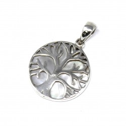 Tree of Life Silver Pendant 22mm - Mother Of Pearl