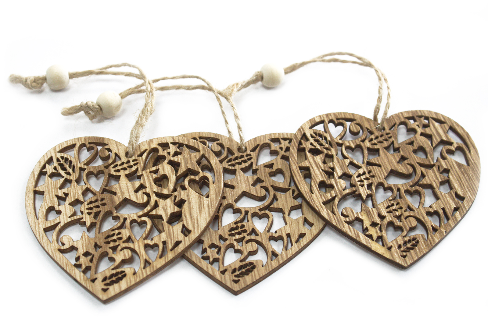 Pack of 3 Christmas Wooden Craft Decorations - D�cor Heart 