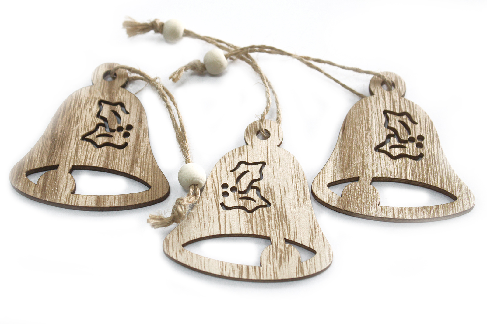 Pack of 3 Christmas Wooden Craft Decorations - Bell