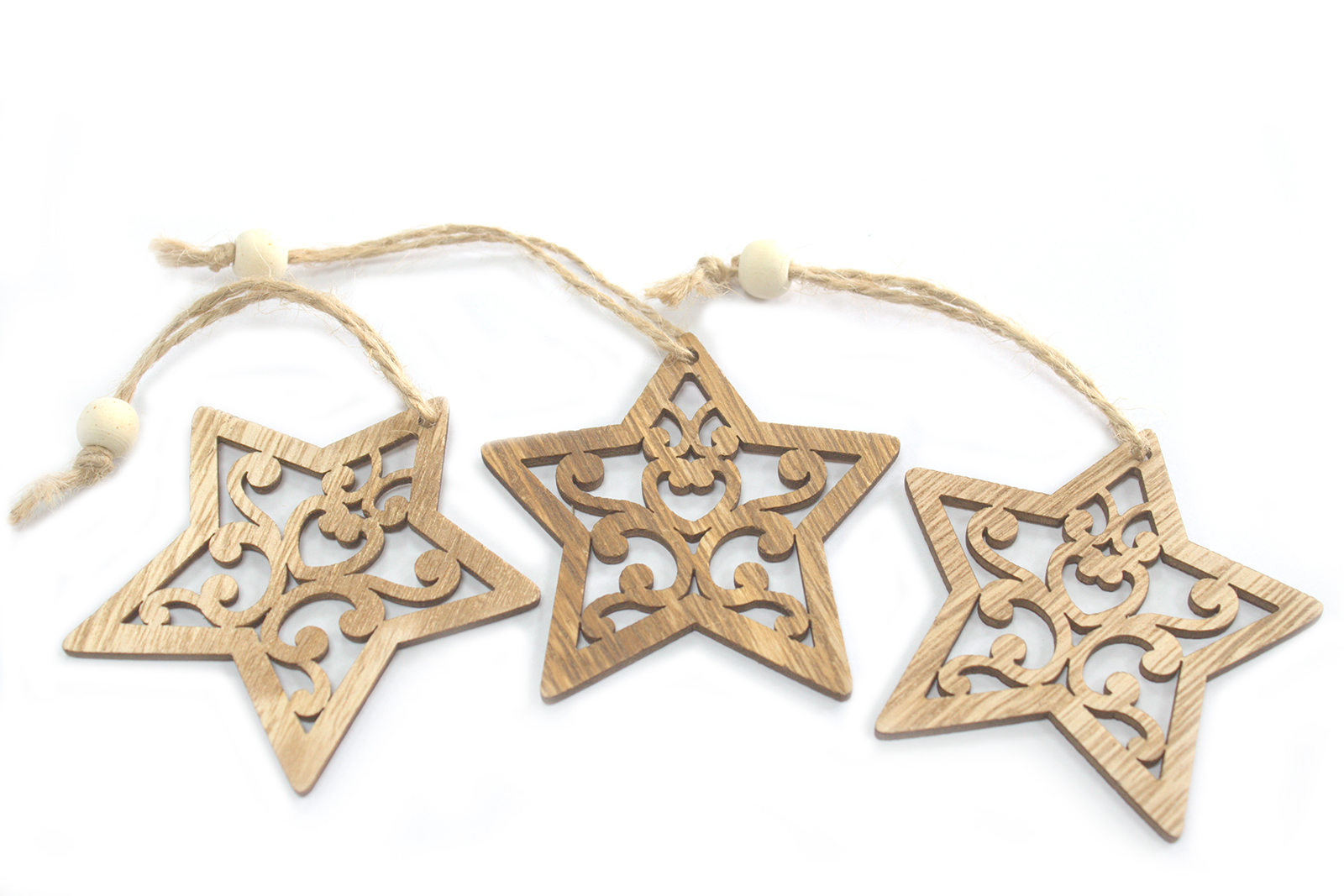 Pack of 3 Christmas Wooden Craft Decorations - Star