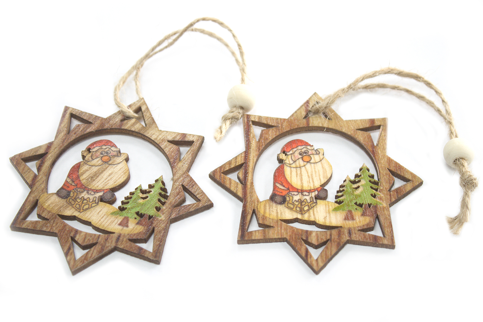 Pack of 2 Christmas Wooden Craft Decorations - Santa Star