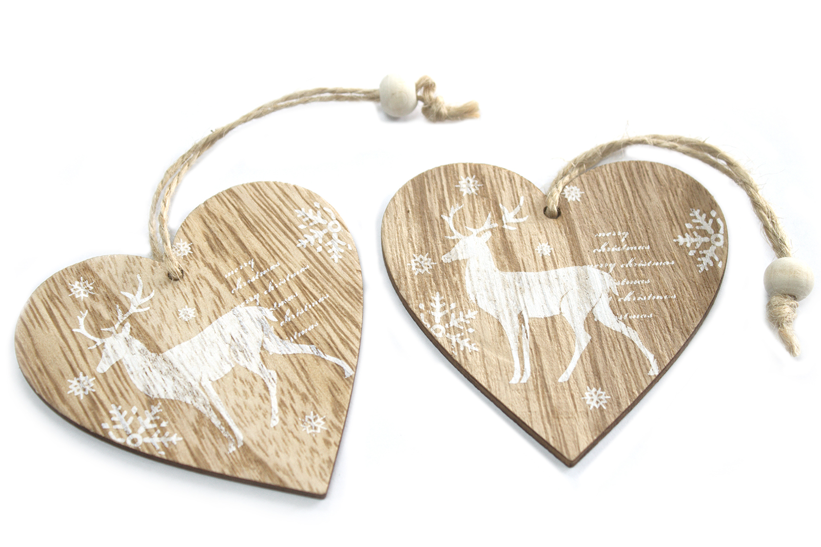 Pack of 2 Christmas Wooden Craft Decorations - Reindeer Heart 